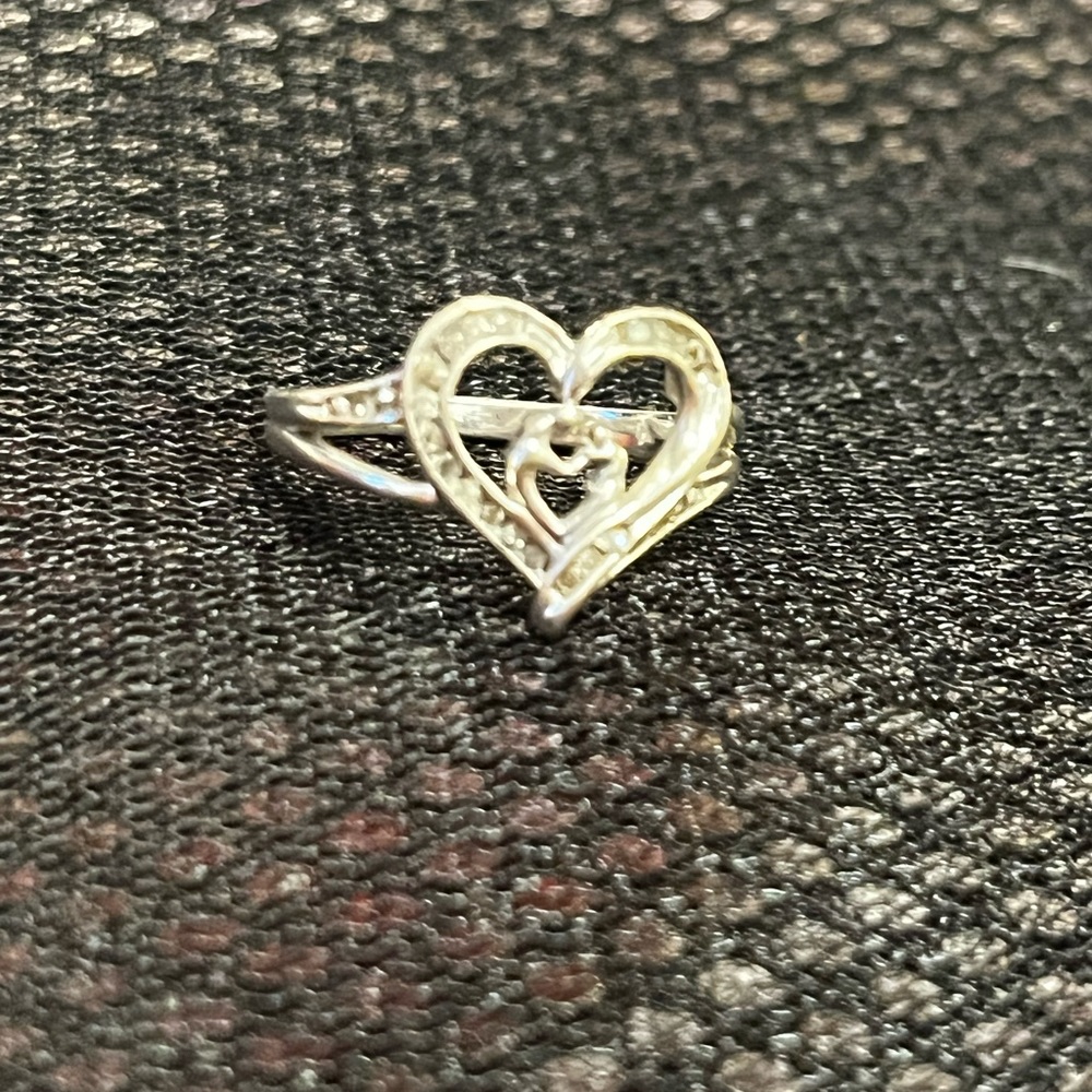 925 sterling silver mother, and child ring with tiny diamonds